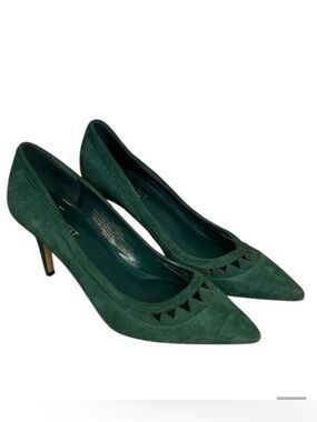 Nine West Forest Green Suede Leather Pointy Toe Heels Sz 7